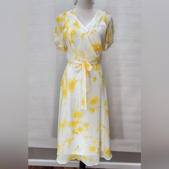DKNY Floral Yellow & White Long Length Maxi Dress Size 4 Floral - Picture 1 of 11